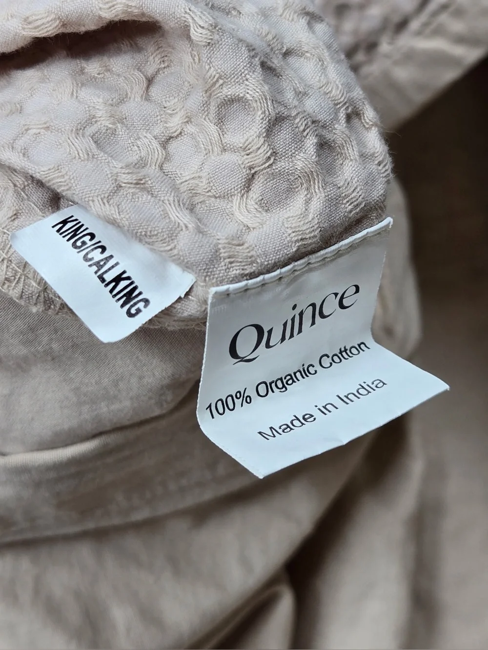 QUINCE Organic Luxe Honeycomb Duvet Cover Set King/Cal King Sand 0603